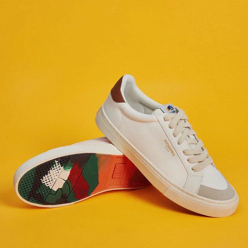 Roujan men's white sneakers with tan details