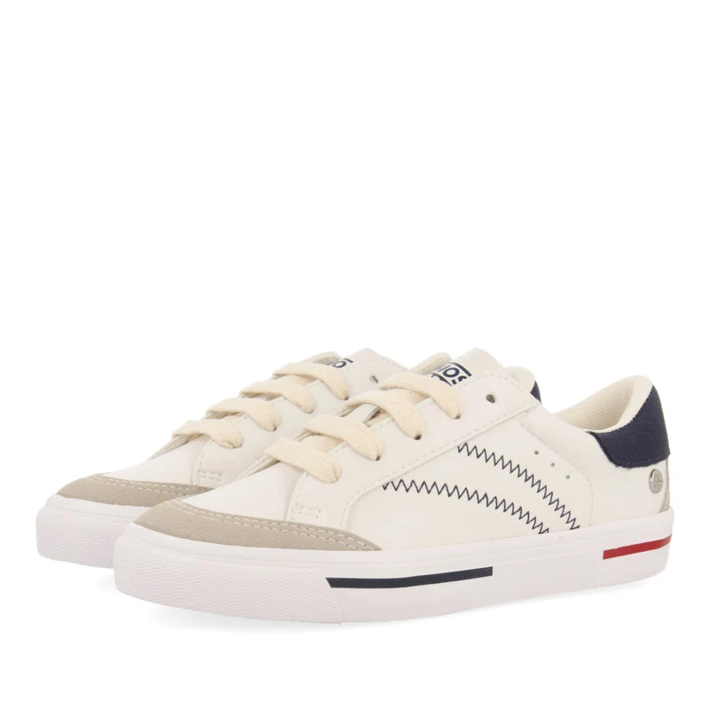 Favaios boys white sneakers with blue topstitching