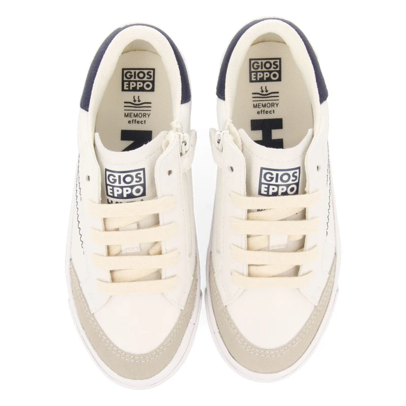Favaios boys white sneakers with blue topstitching