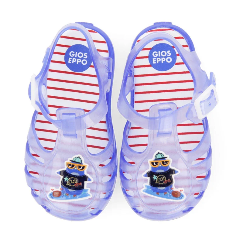 Kawit babies blue jelly sandals withenguin design