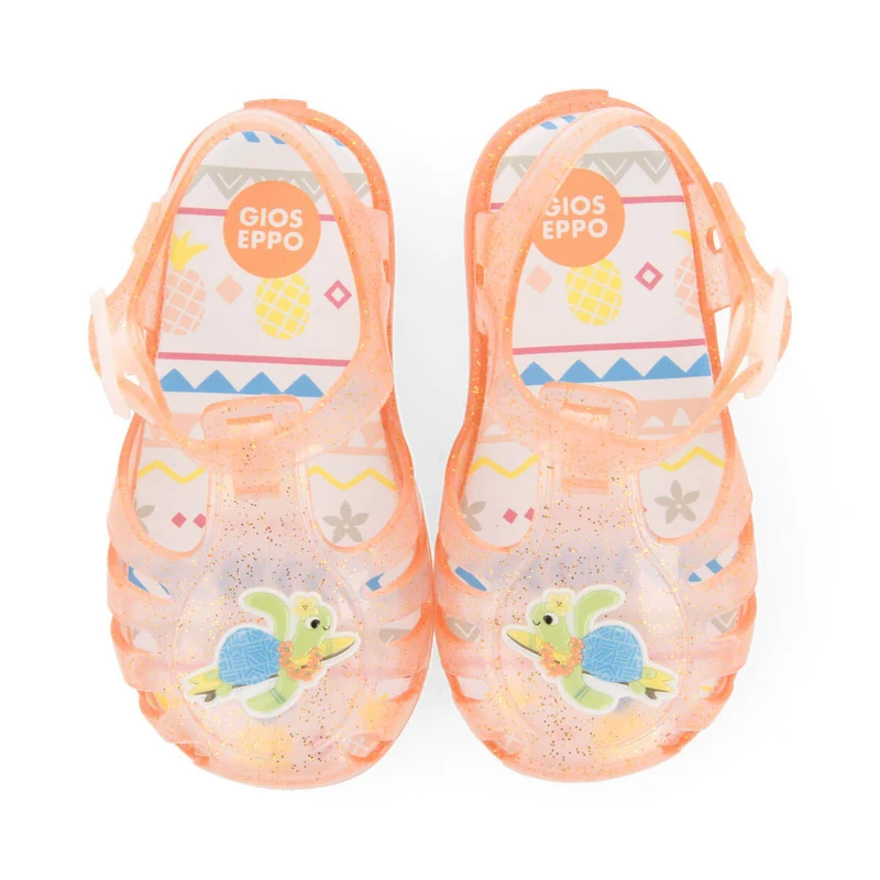 Mersin babies coral jelly sandals with turtle design