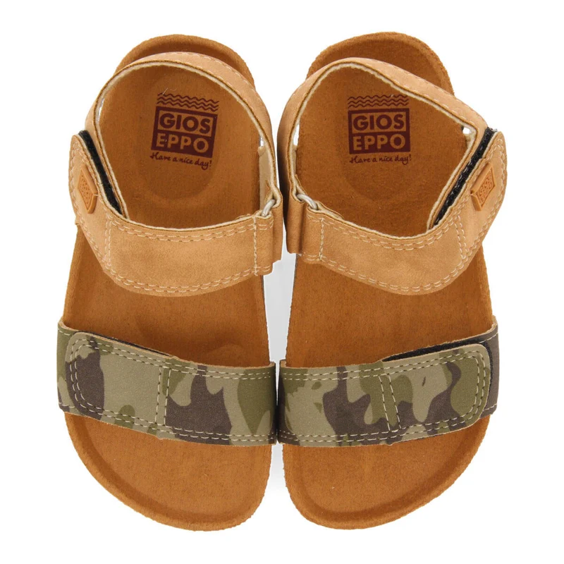 Abat boys khaki and camouflagerint footbed sandals