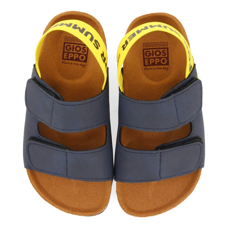 Courgis boys navy blue footbed sandals with yellow details