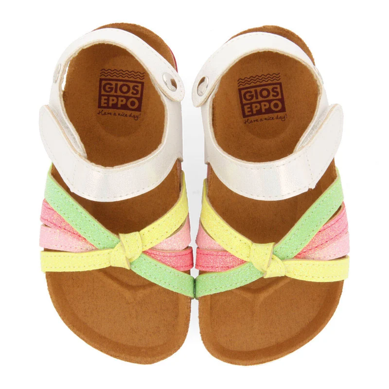 Anicuns girls multicoloured footbed sandals with shiny colourful straps
