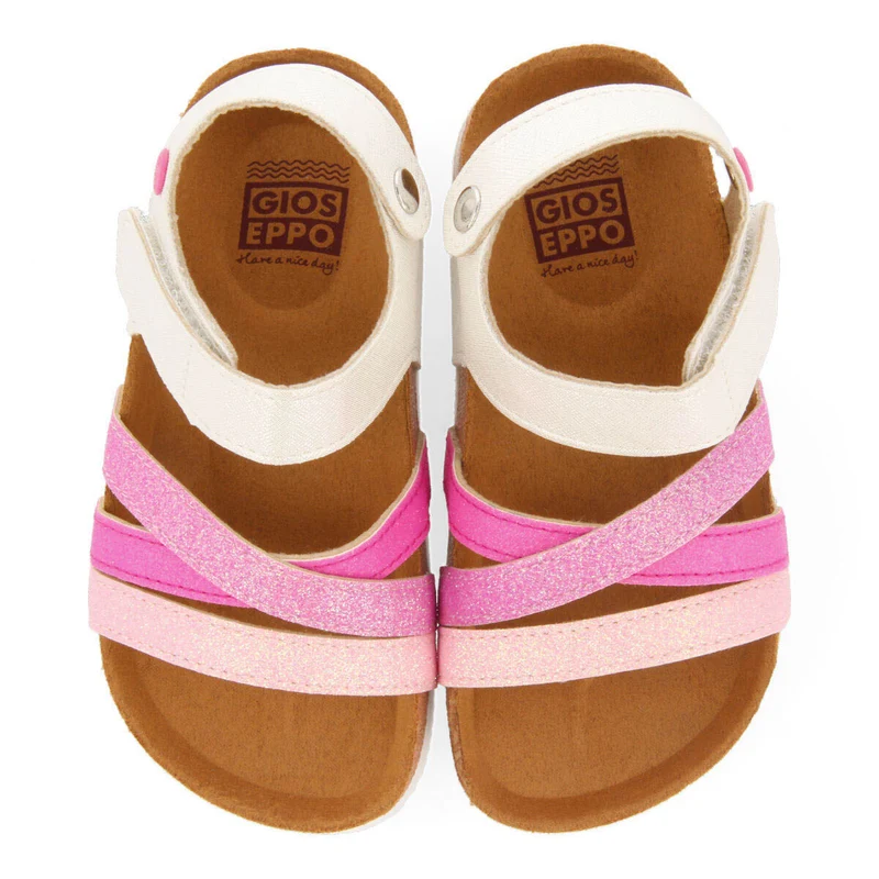 Saumos girls multicoloured shiny footbed sandals in shades ofink