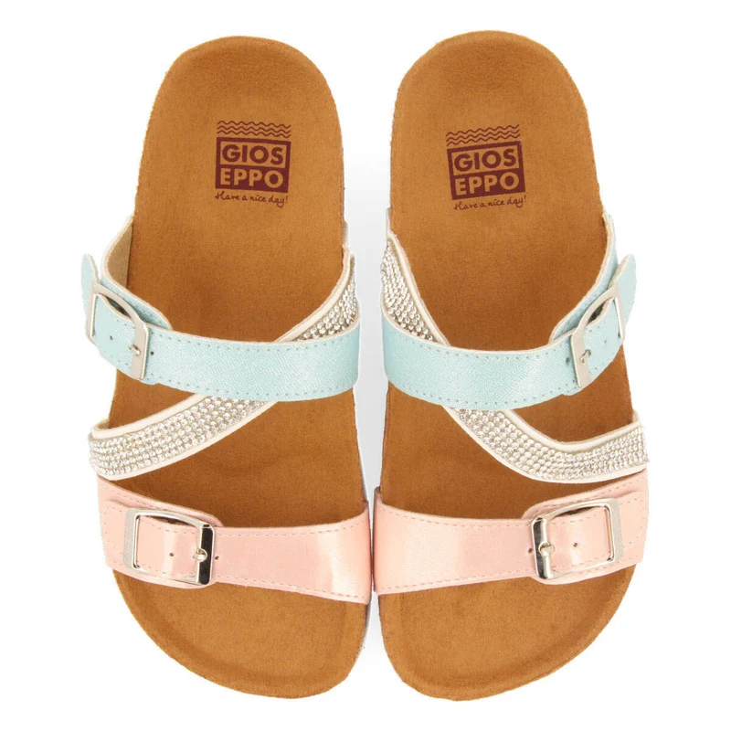 Yvrac girls multicoloured footbed sandals with silver details