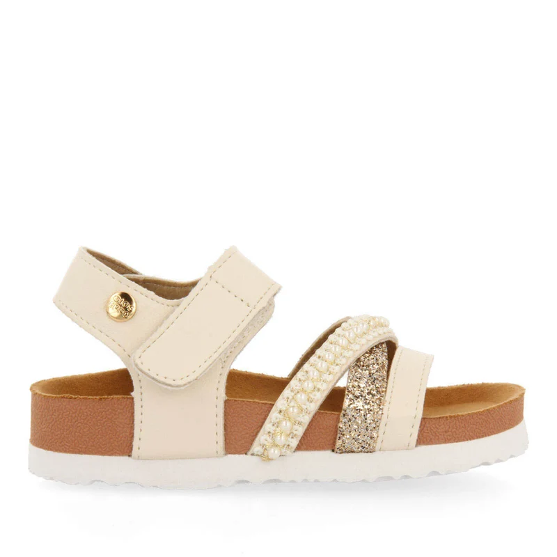 Eloyes girls off white shiny footbed sandals