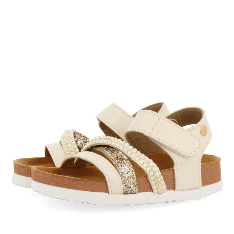 Eloyes girls off white shiny footbed sandals