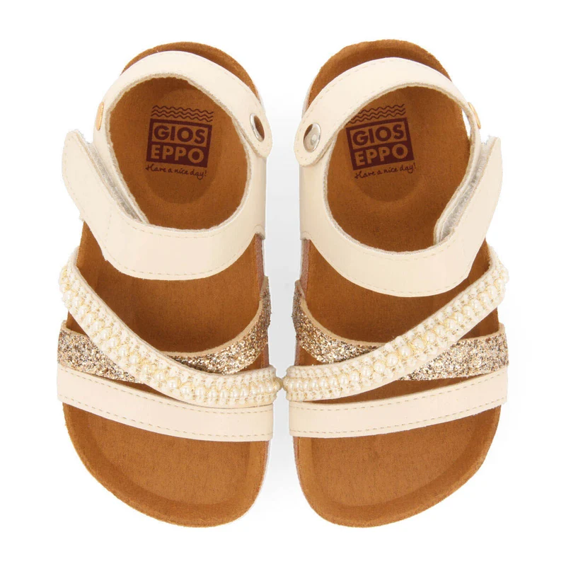 Eloyes girls off white shiny footbed sandals