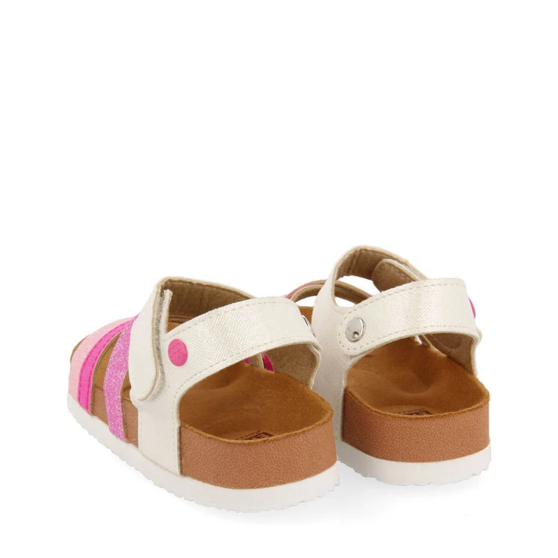 Saumos girls multicoloured shiny footbed sandals in shades ofink