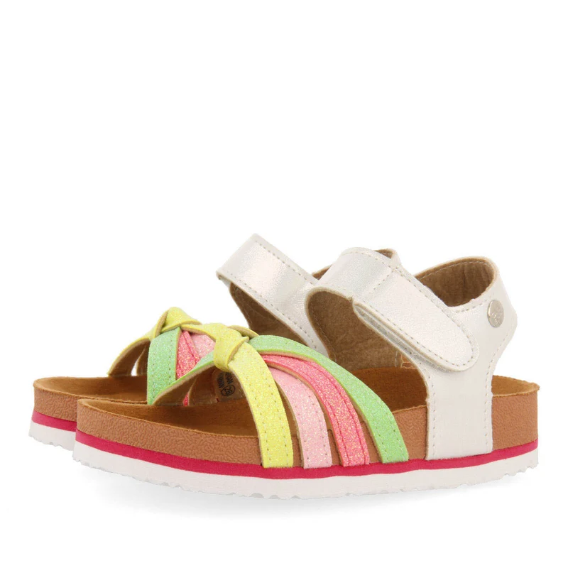 Anicuns girls multicoloured footbed sandals with shiny colourful straps