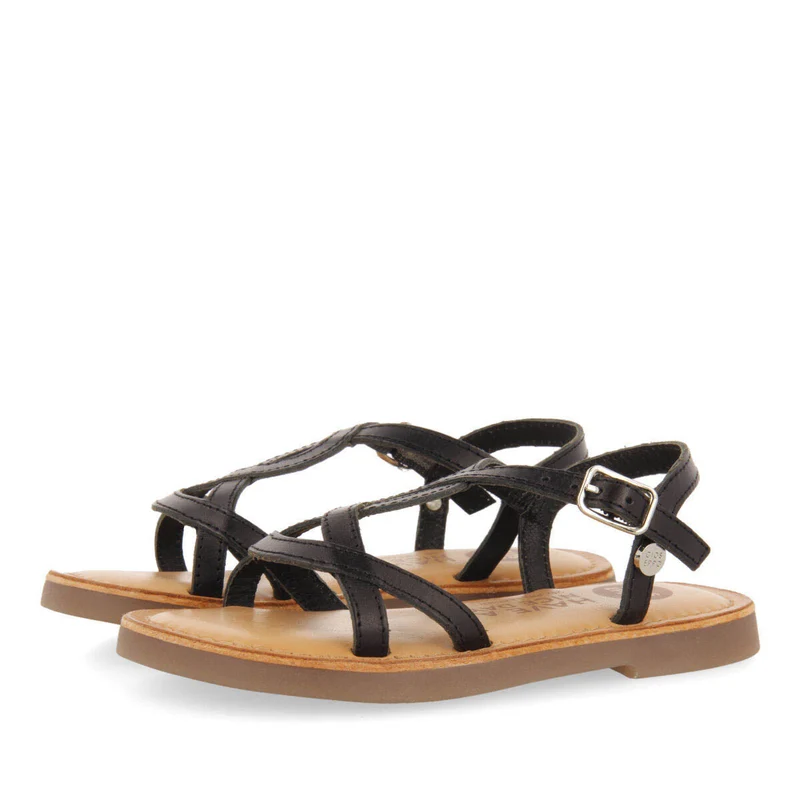 Tilly girls metallic black leather sandals