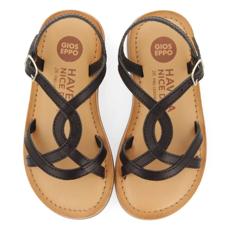 Tilly girls metallic black leather sandals