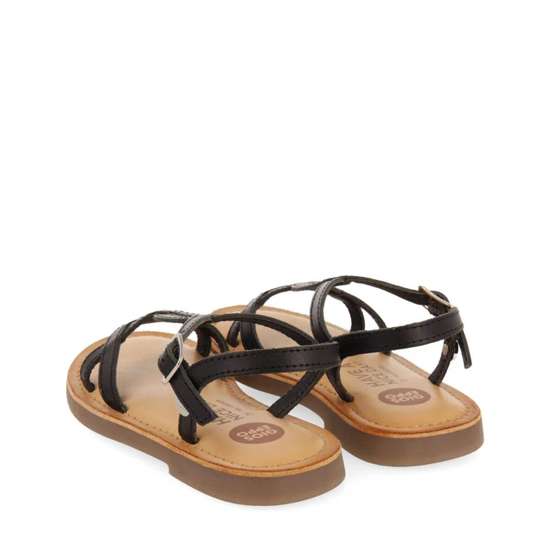 Tilly girls metallic black leather sandals