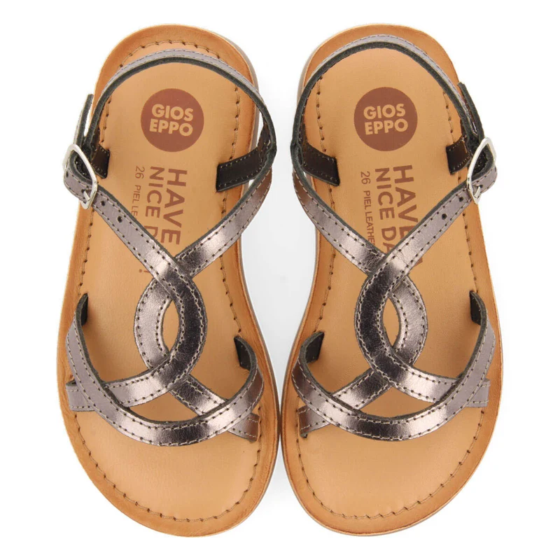 Tilly girls metallic dark silver leather sandals