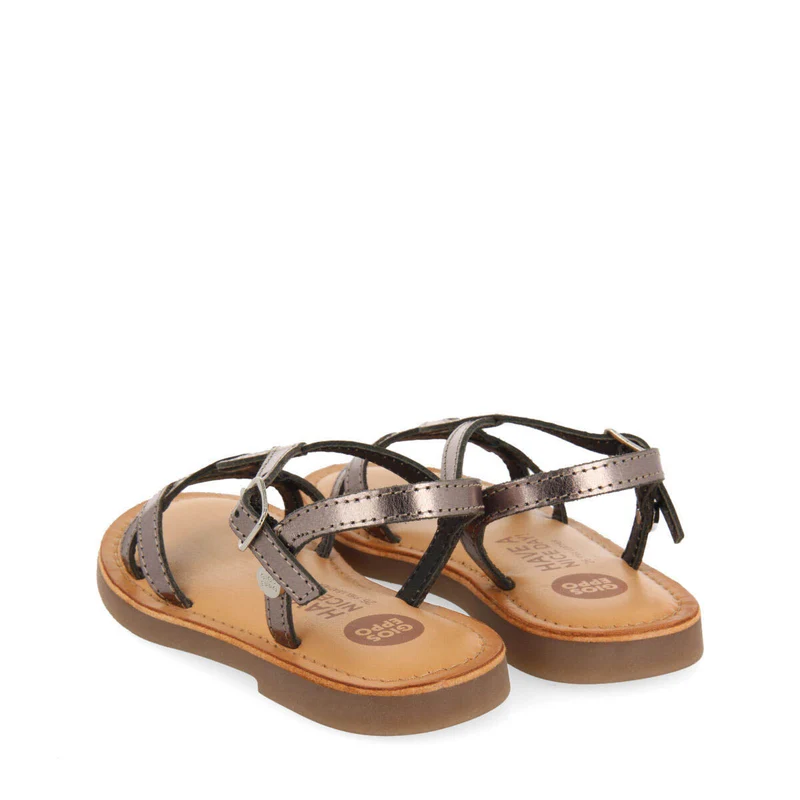 Tilly girls metallic dark silver leather sandals