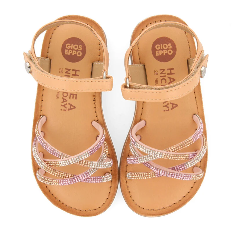 Lavrio girlsink leather sandals with crystals