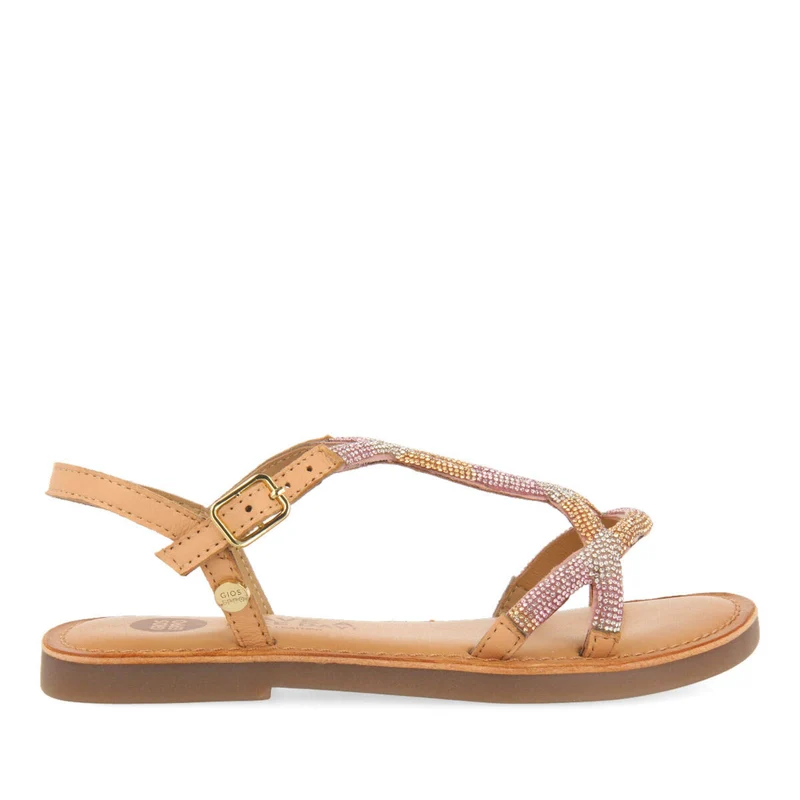 Velizy girlsink leather sandals with crystals
