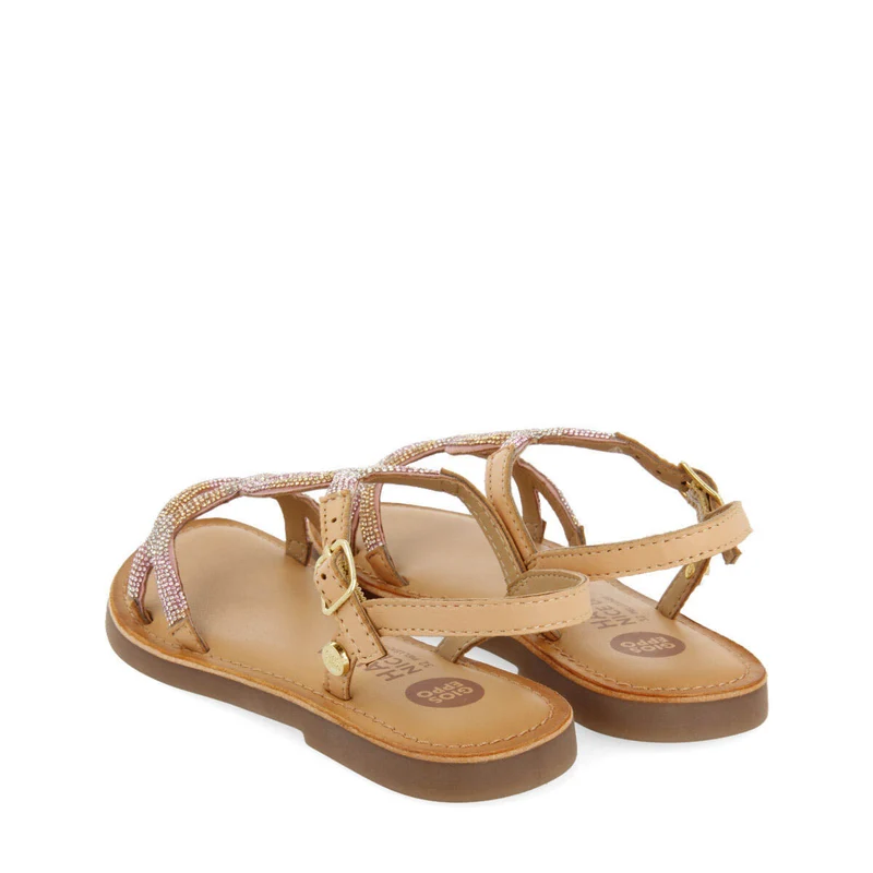 Velizy girlsink leather sandals with crystals