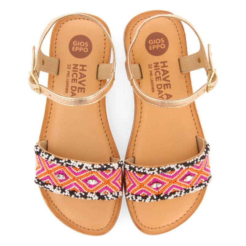 Censy girls leather sandals with geometric details