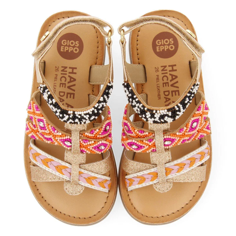 Caucaia girls leather sandals with thin multicoloured straps