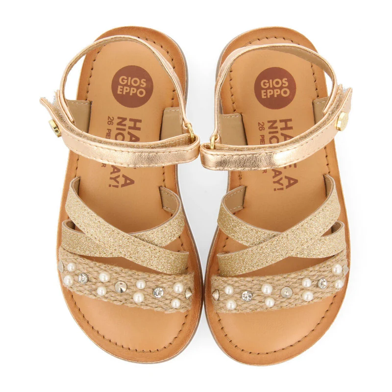 Jandira girls multicoloured jute sandals withearls and glitter