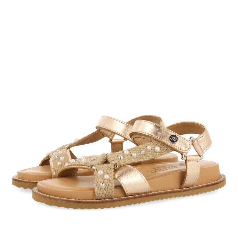 Ipameri girls rose gold sandals with anatomical insoles and jute