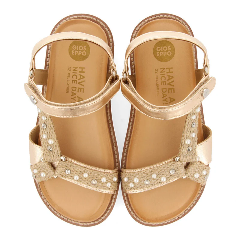 Ipameri girls rose gold sandals with anatomical insoles and jute