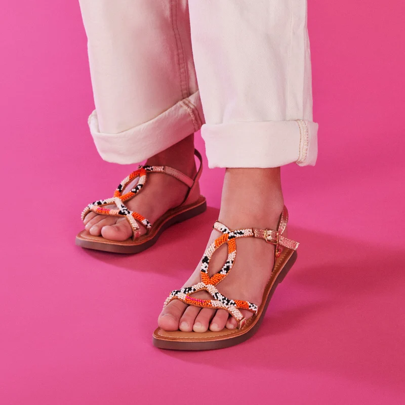 Casole girls leather sandals withink geometric details