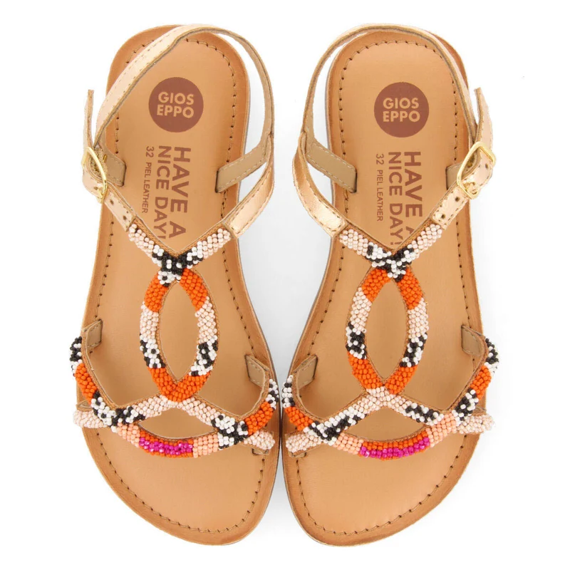 Casole girls leather sandals withink geometric details