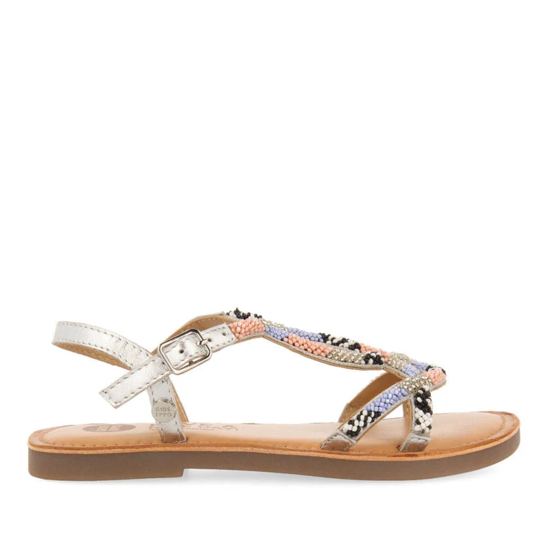 Casole girls leather sandals with blue geometric details