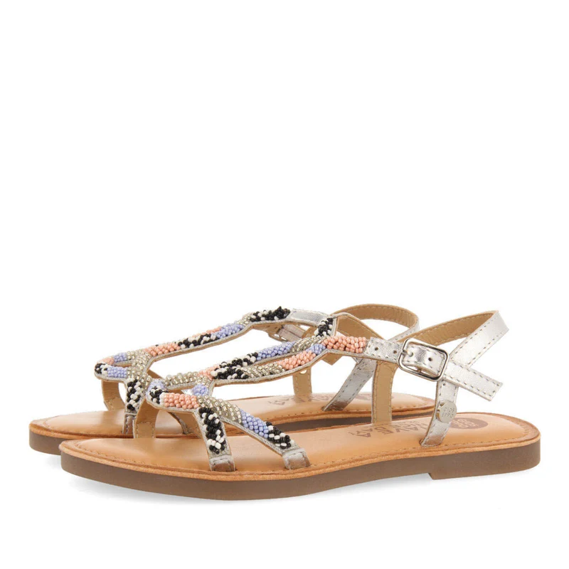 Casole girls leather sandals with blue geometric details