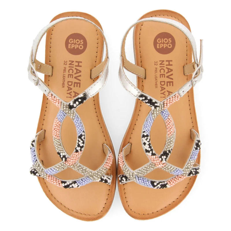 Casole girls leather sandals with blue geometric details