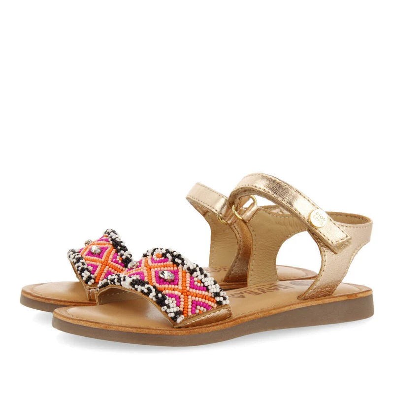 Naillat girls leather sandals with multicoloured geometric details