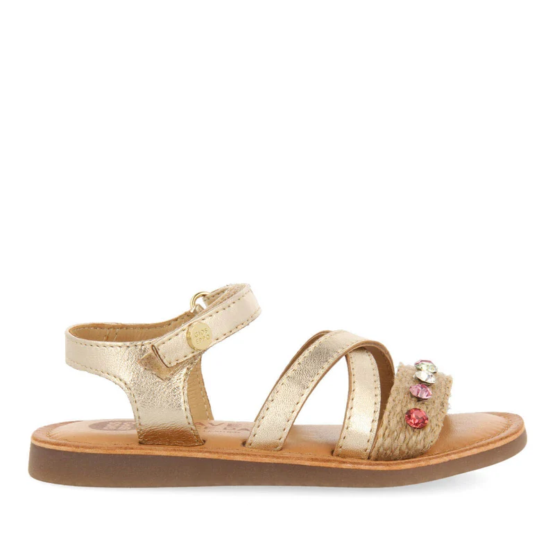 Pirauba girls sandals with jute and multicoloured crystals
