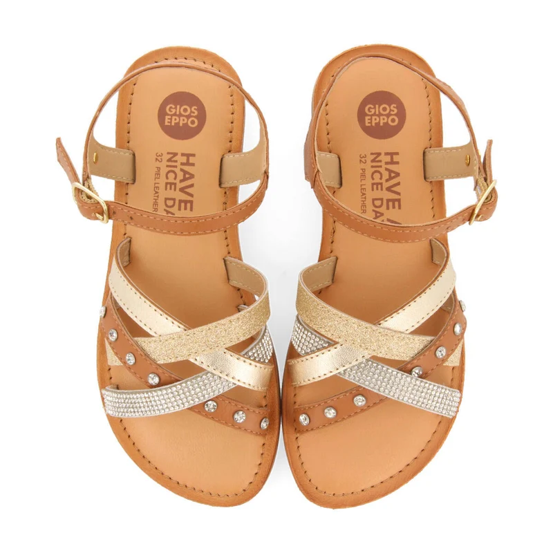 Sussat girls leather sandals with gold details