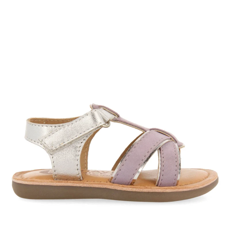 Argis girls lilac leather sandals with decorative metalliciping