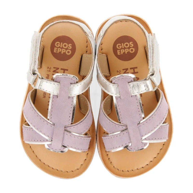 Argis girls lilac leather sandals with decorative metalliciping