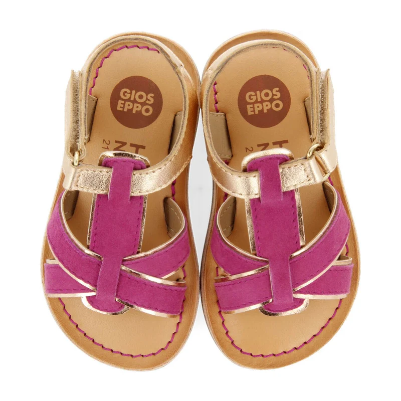 Argis girls fuchsia leather sandals with decorative metalliciping