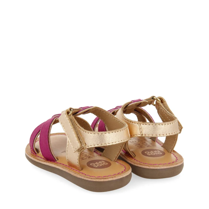 Argis girls fuchsia leather sandals with decorative metalliciping