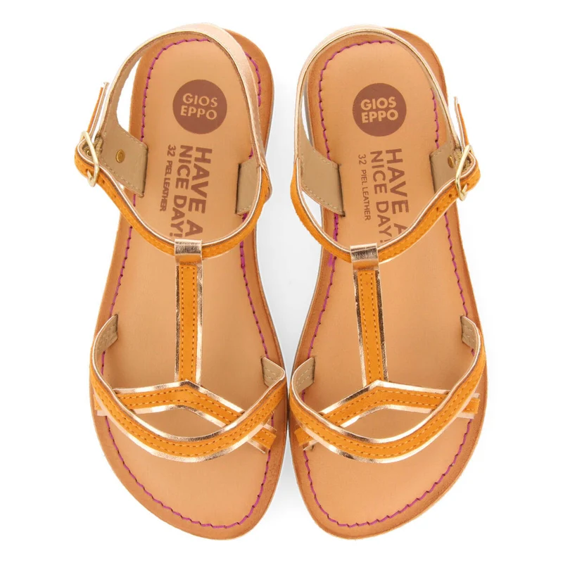 Cleurie girls orange sandals with metalliciping
