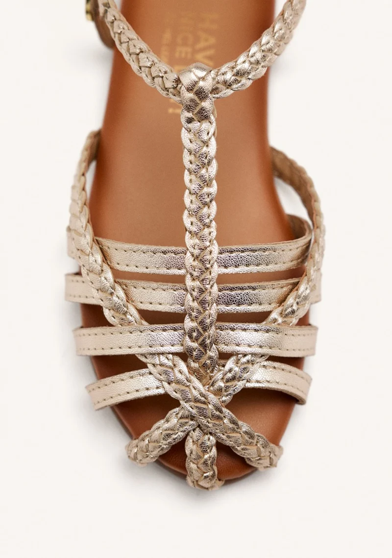 Tanlay girls gold leather multi strap sandals