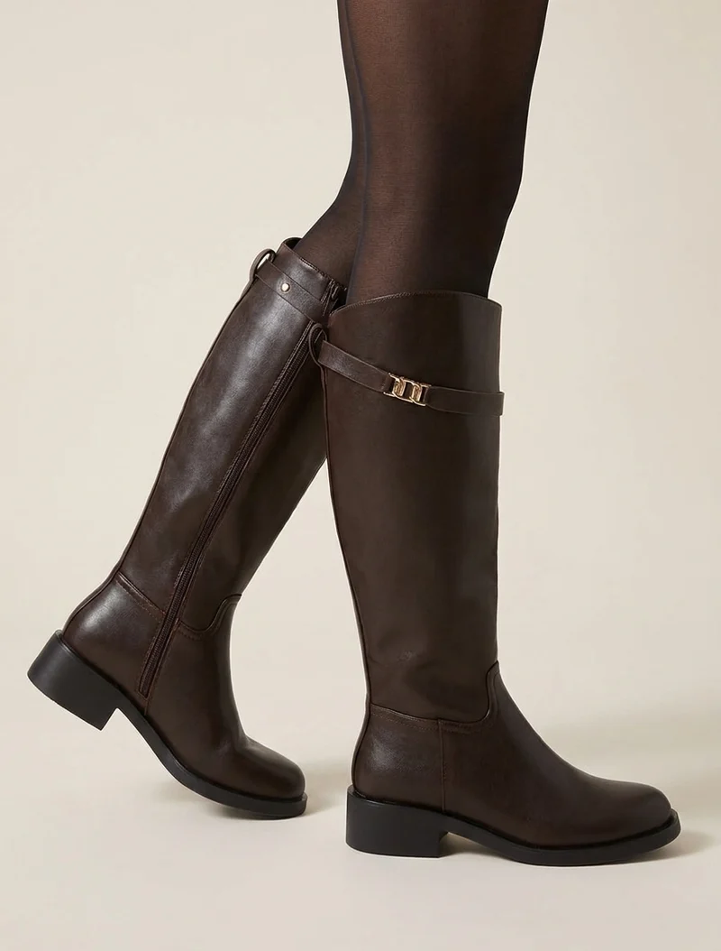 Bottes en simili à lannière décorative - Marron