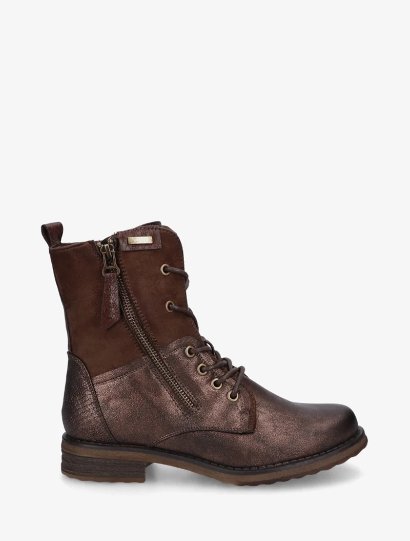 Bottines bimatière à lacets - Marron