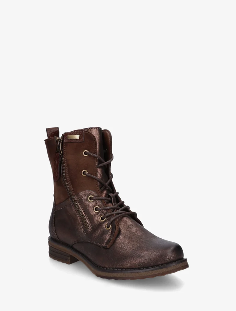 Bottines bimatière à lacets - Marron