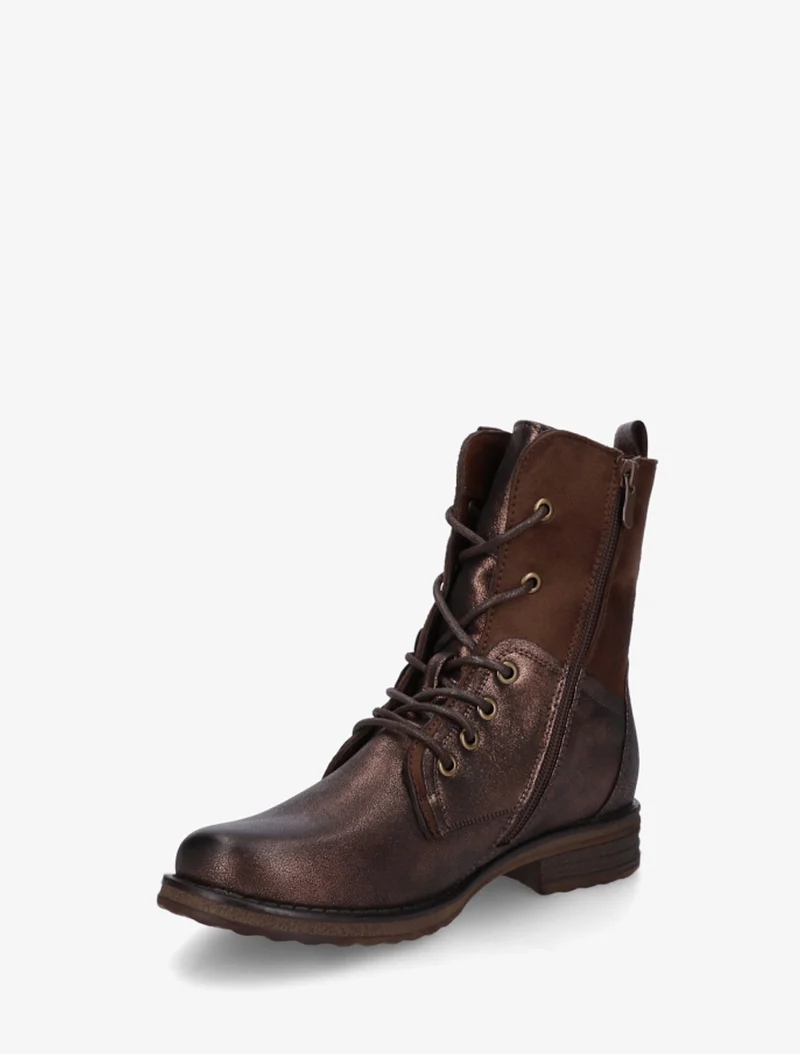 Bottines bimatière à lacets - Marron