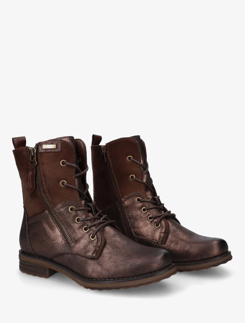 Bottines bimatière à lacets - Marron