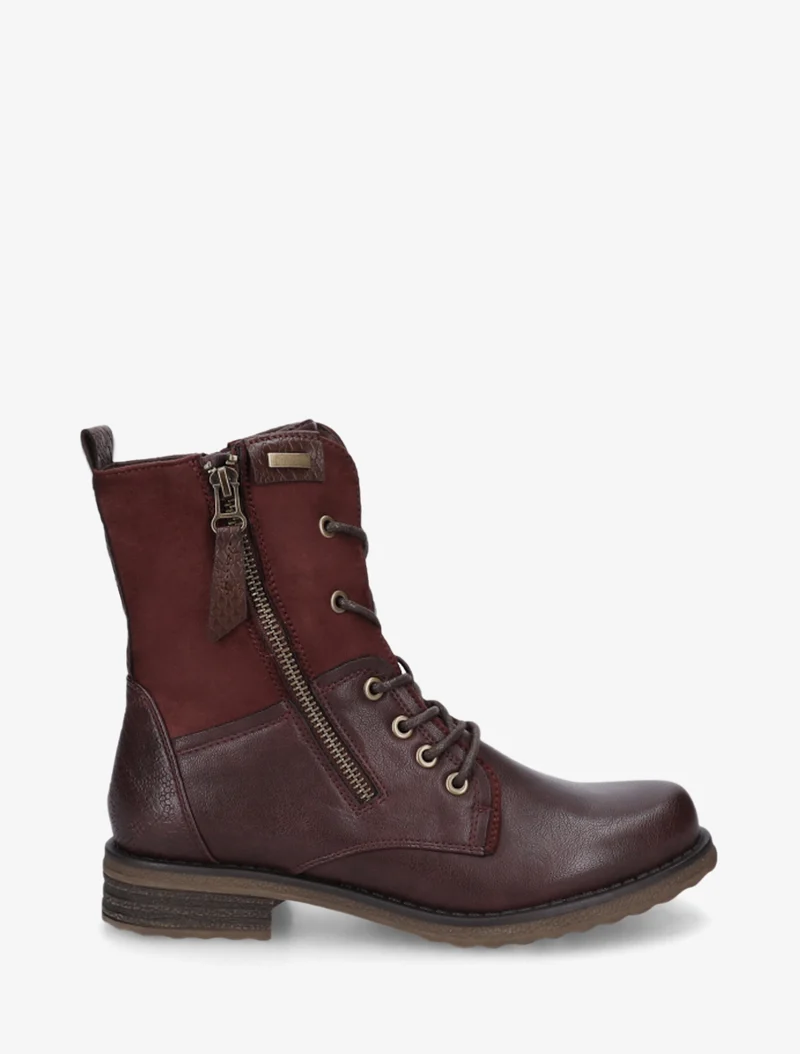 Bottines bimatière à lacets - Lie de vin