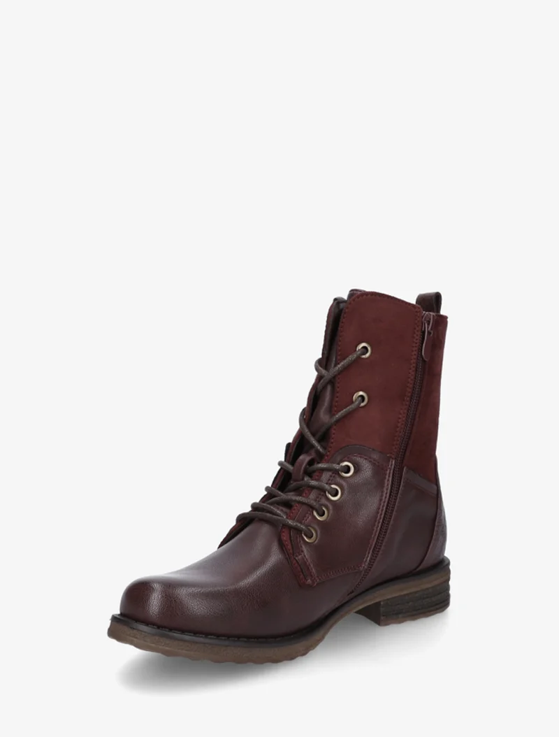 Bottines bimatière à lacets - Lie de vin