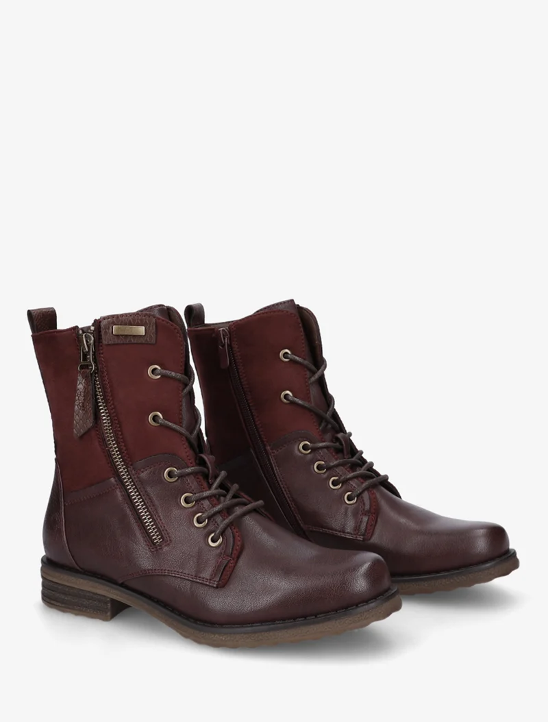 Bottines bimatière à lacets - Lie de vin